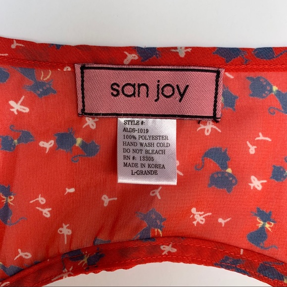 San Joy Sheer Tank Top with Cat Print, Keyhole - Picture 3 of 4